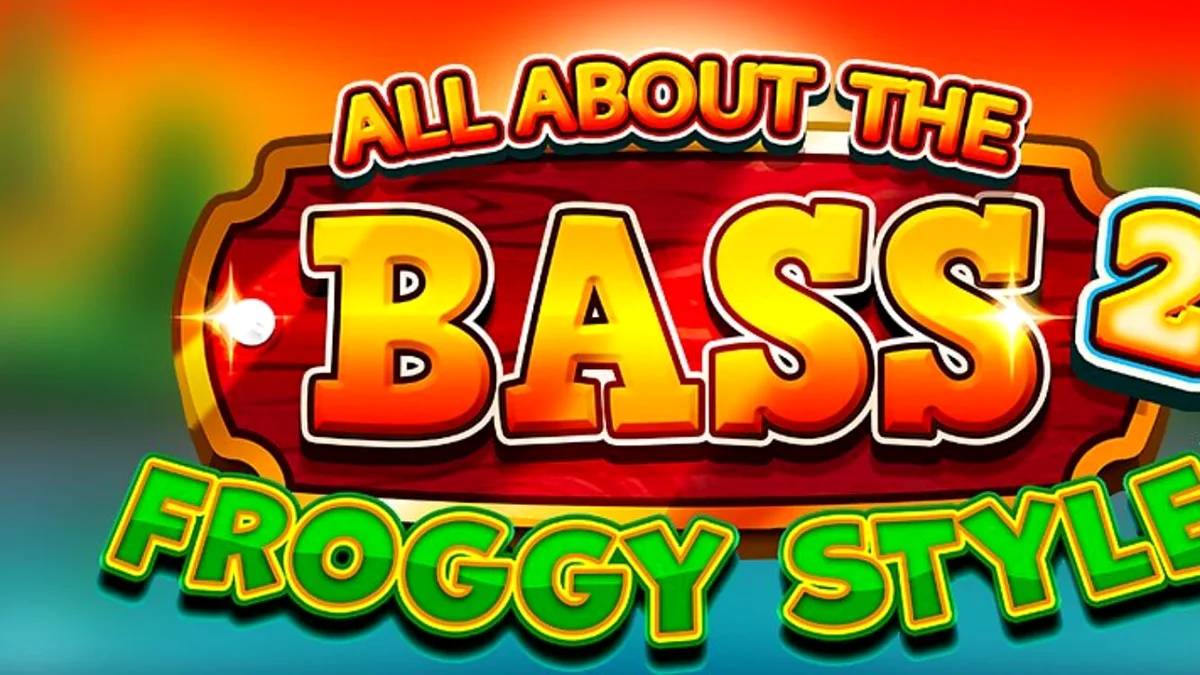Tampilan visual slot All About the Bass 2: Froggy Style dengan karakter pemancing dan katak